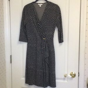 Charter Club Navy and Taupe Petite Wrap Dress